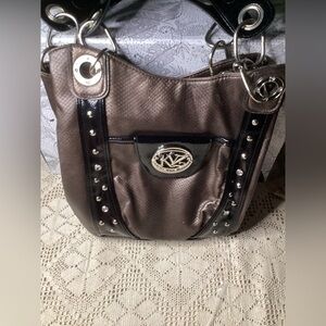 KATHY Van Zeeland Brown/Black Handbag w/Silver Accents